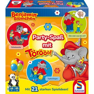 Vorderseite der Verpackung vom Artikel 40663, Benjamin Blümchen: Party-Spaß mit Törööö!, Kinder-Partyspiele, Kinderspiel
