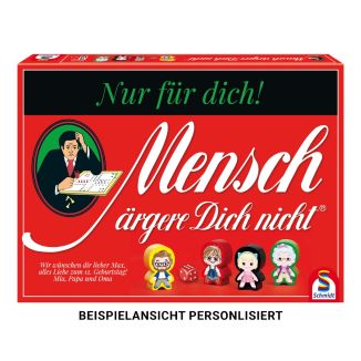 Vorderseite der Verpackung vom Artikel 49452, Mensch ärgere Dich nicht® Personalisierte Edition Vorderseite der Verpackung vom Artikel 49452, Mensch ärgere Dich nicht® Personalisierte Edition