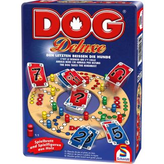 Verpackungsvorderseite aus einem anderen Blickwinkel vom Artikel 49475, DOG® Deluxe in der Metalldose, Familienspiel