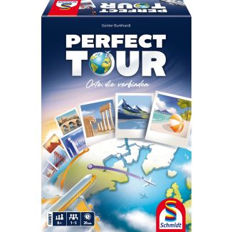 Vorderseite der Verpackung vom Artikel 49488, Perfect Tour, Familienspiel Vorderseite der Verpackung vom Artikel 49488, Perfect Tour, Familienspiel