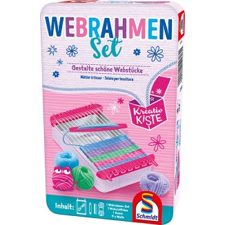 Vorderseite der Verpackung vom Artikel 51603, Kreativkiste - Webrahmen Set, Reisespiel in der Metalldose Vorderseite der Verpackung vom Artikel 51603, Kreativkiste - Webrahmen Set, Reisespiel in der Metalldose
