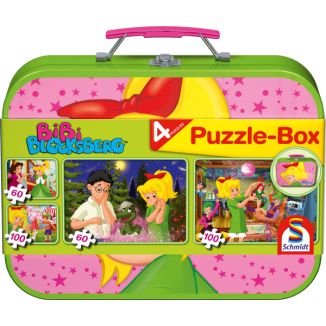 Verpackungsvorderseite aus einem anderen Blickwinkel vom Artikel 55595, Bibi Blocksberg: im Metallkoffer mit 4 Kinderpuzzles mit 4 Kinderpuzzle (2 x 60 Teile & 2 x 100 Teile) Verpackungsvorderseite aus einem anderen Blickwinkel vom Artikel 55595, Bibi Blocksberg: im Metallkoffer mit 4 Kinderpuzzles mit 4 Kinderpuzzle (2 x 60 Teile & 2 x 100 Teile)