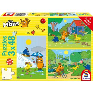 Vorderseite der Verpackung vom Artikel 56213, Die Maus: Viel Spaß mit der Maus, 3x48-teiliges Kinderpuzzle Vorderseite der Verpackung vom Artikel 56213, Die Maus: Viel Spaß mit der Maus, 3x48-teiliges Kinderpuzzle