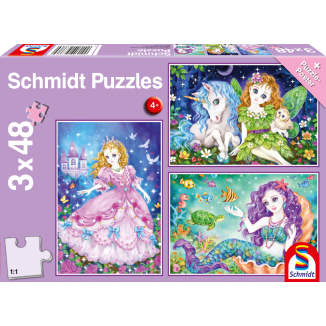 Vorderseite der Verpackung vom Artikel 56376, Prinzessin, Fee & Meerjungfrau, 3x48-teiliges Kinderpuzzle Vorderseite der Verpackung vom Artikel 56376, Prinzessin, Fee & Meerjungfrau, 3x48-teiliges Kinderpuzzle
