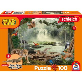 Vorderseite der Verpackung vom Artikel 56467, Schleich ®: Wild Life - Im Regenwald, 100 Teile Kinderpuzzle mit Add-on (eine Original Krokodil junges Figur) Vorderseite der Verpackung vom Artikel 56467, Schleich ®: Wild Life - Im Regenwald, 100 Teile Kinderpuzzle mit Add-on (eine Original Krokodil junges Figur)