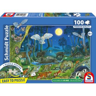 Vorderseite der Verpackung vom Artikel 56529, Tiere nachts im Wald, 100 Teile Kinderpuzzle Vorderseite der Verpackung vom Artikel 56529, Tiere nachts im Wald, 100 Teile Kinderpuzzle