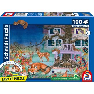 Vorderseite der Verpackung vom Artikel 56575, Nächtlicher Tierbesuch, 100 Teile Kinderpuzzle