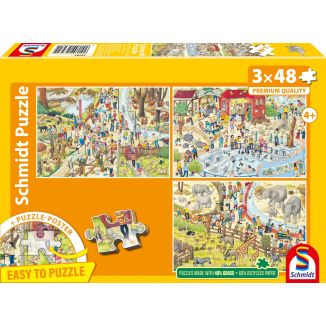 Vorderseite der Verpackung vom Artikel 56582, Spaß im Zoo, 3 x 48 Teile Kinderpuzzle Vorderseite der Verpackung vom Artikel 56582, Spaß im Zoo, 3 x 48 Teile Kinderpuzzle