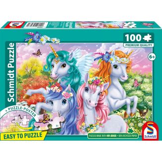 Vorderseite der Verpackung vom Artikel 56583, Einhorn-Schnappschus, 100 Teile Kinderpuzzle