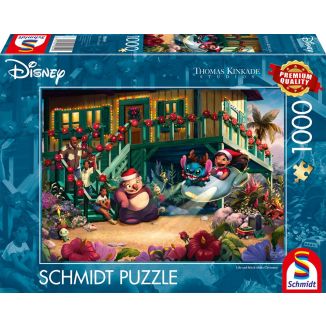 Vorderseite der Verpackung vom Artikel 58049, Thomas Kinkade Studios: Disney Dreams Collection - Lilo and Stitch Aloha Christmas, 1.000 Teile Puzzle