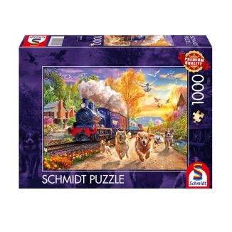 Verpackungsvorderseite aus einem anderen Blickwinkel vom Artikel 58070, Hunderennen mit Dampflok, 1.000 Teile Puzzle Verpackungsvorderseite aus einem anderen Blickwinkel vom Artikel 58070, Hunderennen mit Dampflok, 1.000 Teile Puzzle
