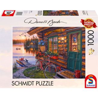 Vorderseite der Verpackung vom Artikel 58531, Darrell Bush: Seehütte mit Fahrrad, 1.000 Teile Puzzle