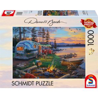 Vorderseite der Verpackung vom Artikel 58533, Darrell Bush: Campingidyll am See, 1.000 Teile Puzzle