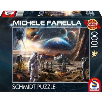 Vorderseite der Verpackung vom Artikel 58537, Michele Farella: Unendliche Welten: Raumfahrtmissionen, 1.000 Teile Puzzle Vorderseite der Verpackung vom Artikel 58537, Michele Farella: Unendliche Welten: Raumfahrtmissionen, 1.000 Teile Puzzle