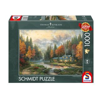 Verpackungsvorderseite aus einem anderen Blickwinkel vom Artikel 58784, Thomas Kinkade Studios: Herbstabend am See, 1.000 Teile Puzzle Verpackungsvorderseite aus einem anderen Blickwinkel vom Artikel 58784, Thomas Kinkade Studios: Herbstabend am See, 1.000 Teile Puzzle