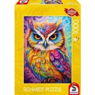 Vorderseite der Verpackung vom Artikel 59782, Eule im Papageienkleid, 1.000 Teile Puzzle Vorderseite der Verpackung vom Artikel 59782, Eule im Papageienkleid, 1.000 Teile Puzzle