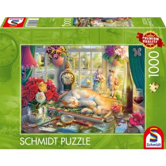 Vorderseite der Verpackung vom Artikel 59789, Puzzlezeit mit Katze, 1.000 Teile Puzzle