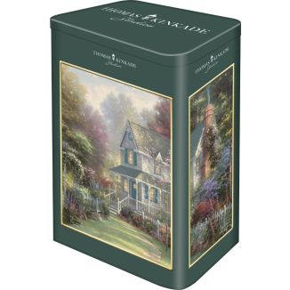 Vorderseite der Verpackung vom Artikel 59925, Thomas Kinkade Studios:  Victoria Garden II in der Nostalgie Metalldose, 500 Teile Puzzle
