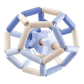 Spielmaterial vom Artikel 64022, bellybutton: Sternentanz blau, elastischer Greiflingsball aus Holz mit Klappersterne, 11,5 cm