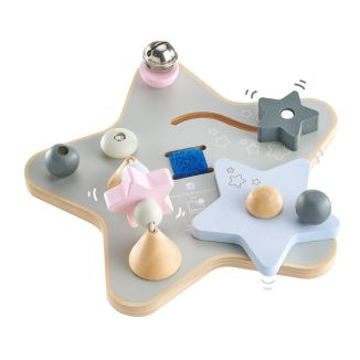 Spielmaterial vom Artikel 64029, bellybutton: Sternchenspiel, Motorikspielzeug mit Glöckchen und Klettverschluss aus Holz, 19 cm