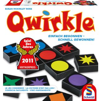 Verpackungsvorderseite aus einem anderen Blickwinkel vom Artikel 49014, Qwirkle, Familienspiel
