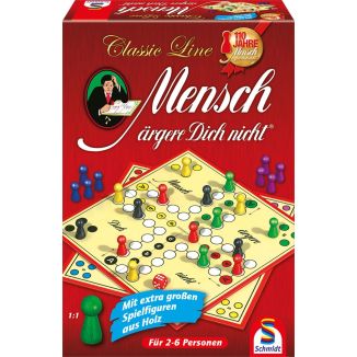 Vorderseite der Verpackung vom Artikel 49085, Mensch ärgere Dich nicht®: mit großen Spielfiguren, Classic Line, Familienspiel