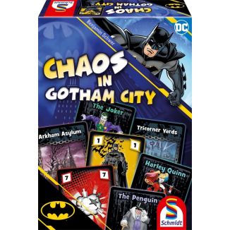 Vorderseite der Verpackung vom Artikel 49429, DC Super Hero: Batman – Chaos City, Kartenspiel