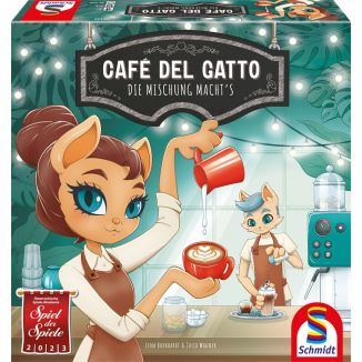 Verpackungsvorderseite aus einem anderen Blickwinkel vom Artikel 49430, Café Del Gatto, Familienspiel
