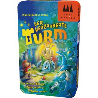 Vorderseite der Verpackung vom Artikel 51400, Drei Magier®: Der verzauberte Turm, Reisespiel in der Metalldose