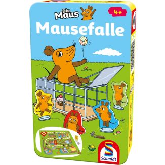 Vorderseite der Verpackung vom Artikel 51405, Die Maus: Mausefalle, Reisespiel in der Metalldose