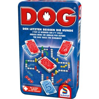 Vorderseite der Verpackung vom Artikel 51428, DOG®, Reisespiel in der Metallbox