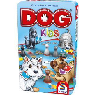 Vorderseite der Verpackung vom Artikel 51432, DOG® Kids, Reisespiel in der Metalldose