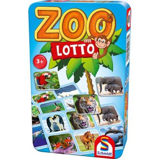 Vorderseite der Verpackung vom Artikel 51433, Zoo Lotto, Reisespiel in der Metalldose