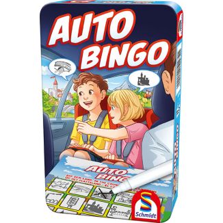 Vorderseite der Verpackung vom Artikel 51434, Auto Bingo, Reisespiel in der Metalldose