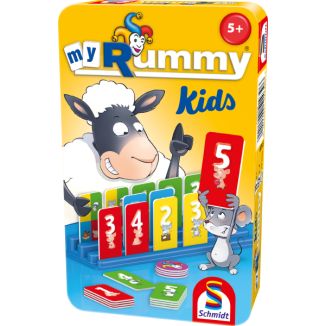 Vorderseite der Verpackung vom Artikel 51439, MyRummy® Kids, Reisespiel in der Metalldose