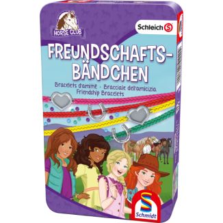 Vorderseite der Verpackung vom Artikel 51440, Schleich ®: Horse Club - Freundschaftsbändchen, Reisespiel in der Metalldose