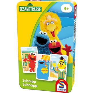 Vorderseite der Verpackung vom Artikel 51452, Sesamstrasse®: Schnipp Schnapp, Reisespiel in der Metalldose
