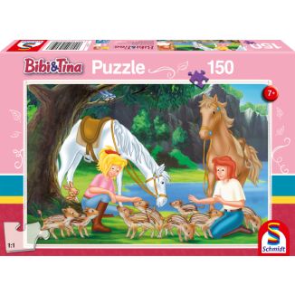 Verpackungsvorderseite aus einem anderen Blickwinkel vom Artikel 56050, Bibi & Tina: Am Steinbruch, 150 Teile Kinderpuzzle