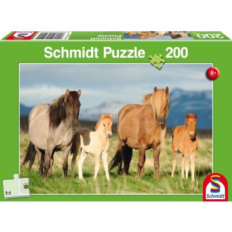 Vorderseite der Verpackung vom Artikel 56199, Pferdefamilie, 200 Teile Kinderpuzzle