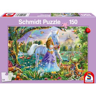 Vorderseite der Verpackung vom Artikel 56307, Prinzessin mit Einhorn und Schloss, 150 Teile Kinderpuzzle