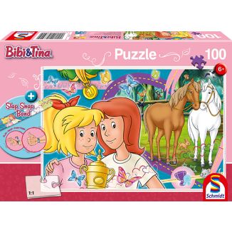Bibi & Tina: Pferdeglück, 100 Teile Kinderpuzzle mit Add-on (inkl. Slap Snap Band bunt)