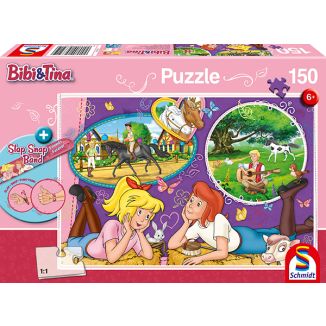 Bibi & Tina: Freundinnen für immer, 150 Teile Kinderpuzzle mit Add-on (inkl. Slap Snap Band bunt)