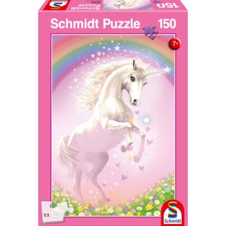 Vorderseite der Verpackung vom Artikel 56354, Rosa Einhorn, 150 Teile Kinderpuzzle