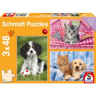 Vorderseite der Verpackung vom Artikel 56361, Meine liebsten Haustierbabys, 3 x 48 Teile Kinderpuzzle