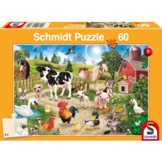 Vorderseite der Verpackung vom Artikel 56369, Animal Club, Bauernhoftiere, 60 Teile Kinderpuzzle