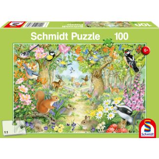 Vorderseite der Verpackung vom Artikel 56370, Tiere im Wald, 100 Teile Kinderpuzzle