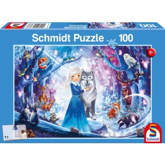 Vorderseite der Verpackung vom Artikel 56386, Prinzessin im Winterwald, 100 Teile Kinderpuzzle