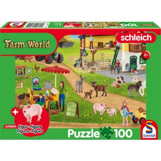 Schleich ®: Farm World - Bauernhof und Hofladen, 100 Teile Kinderpuzzle mit Add-on (Original Figur)