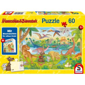 Mauseschlau & Bärenstark: Reise in die Urzeit, 60 Teile Kinderpuzzle mit Add-on (Wissensbüchlein)