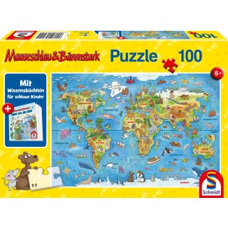 Mauseschlau & Bärenstark: Reise um die Welt, 100 Teile Kinderpuzzle mit Add-on (Wissensbüchlein)